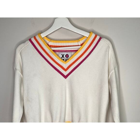 Kerri Rosenthal Get Happy Preppy V Neck Striped Soft Sweater Women's Size S - Picture 3 of 10